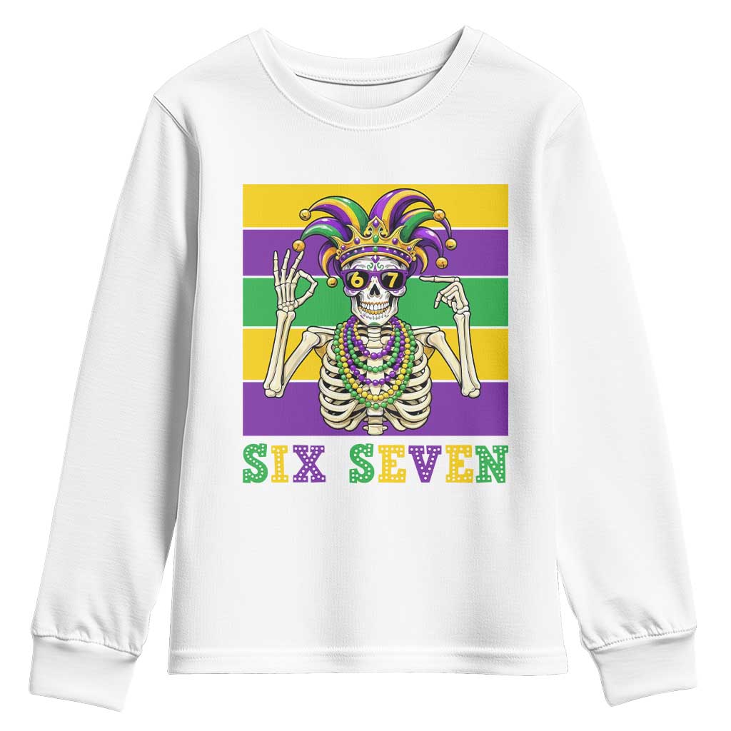 Funny Mardi Gras Skeleton Youth Sweatshirt Six Seven Meme TS12 White Print Your Wear
