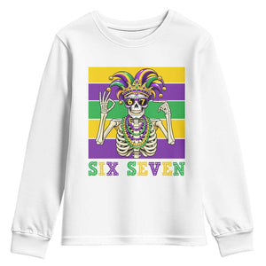 Funny Mardi Gras Skeleton Youth Sweatshirt Six Seven Meme TS12 White Print Your Wear