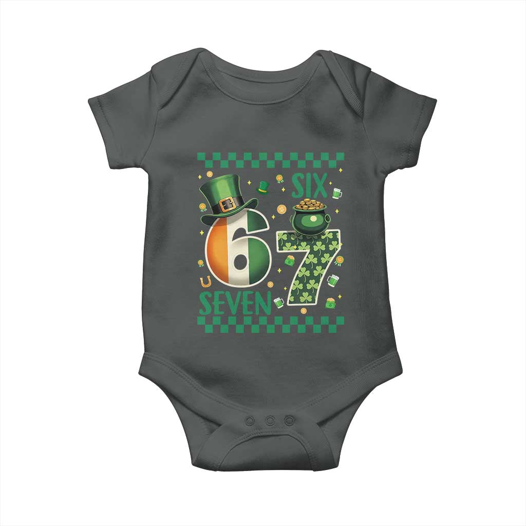 Funny St Patricks Six Seven Baby Onesie Gen Z Irish Gift TS12 Dark Heather Print Your Wear