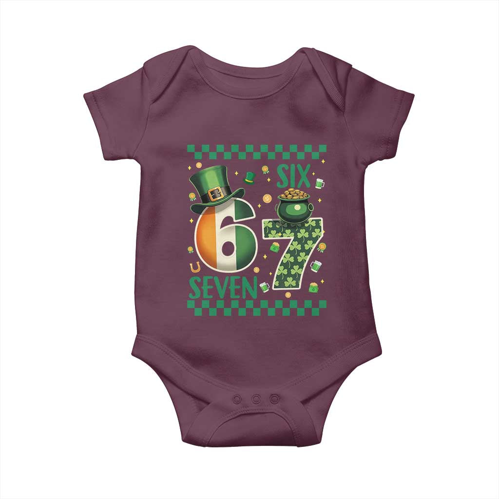 Funny St Patricks Six Seven Baby Onesie Gen Z Irish Gift TS12 Maroon Print Your Wear