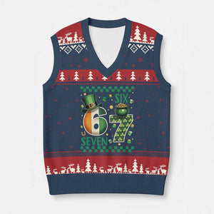 Funny St Patricks Six Seven V-Neck Knit Sweater Vest Gen Z Irish Gift TS12 Navy Red Print Your Wear
