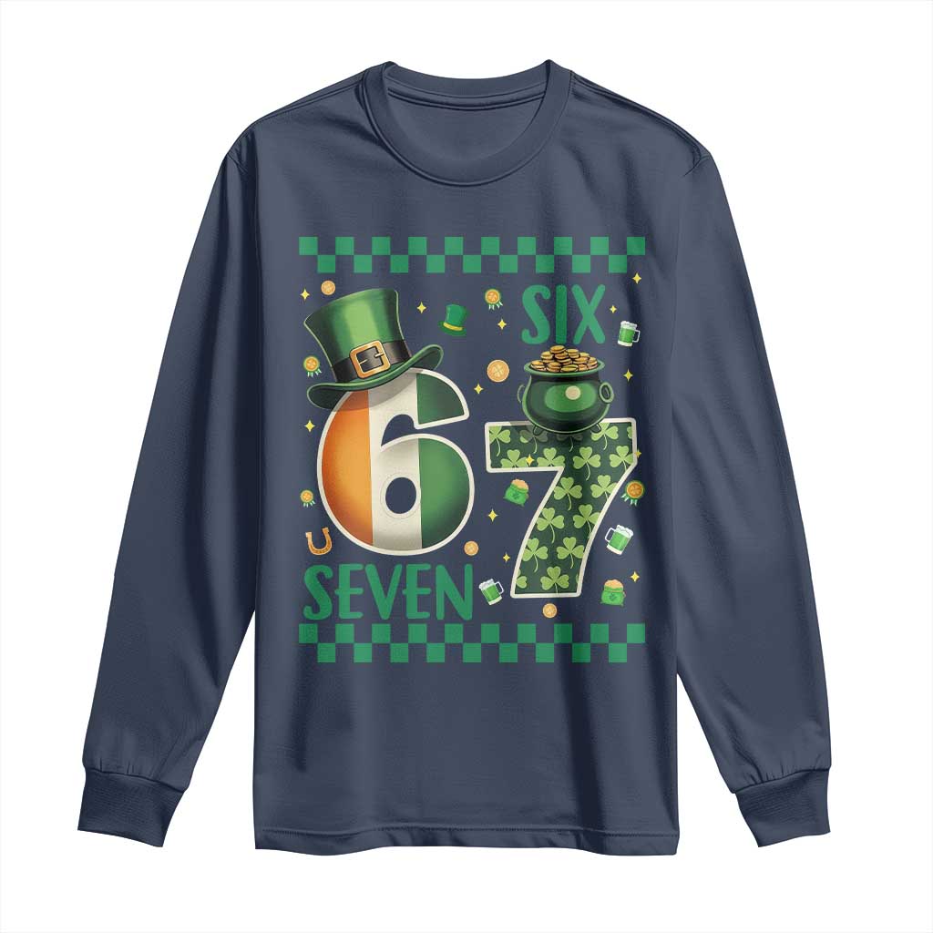 Funny St Patricks Six Seven Long Sleeve Shirt Gen Z Irish Gift TS12 Navy Print Your Wear