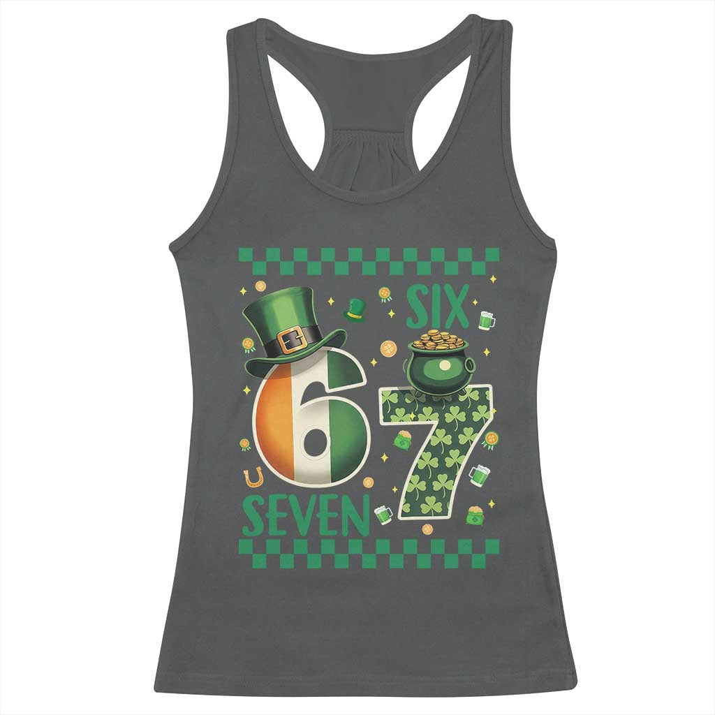 Funny St Patricks Six Seven Racerback Tank Top Gen Z Irish Gift TS12 Dark Heather Print Your Wear