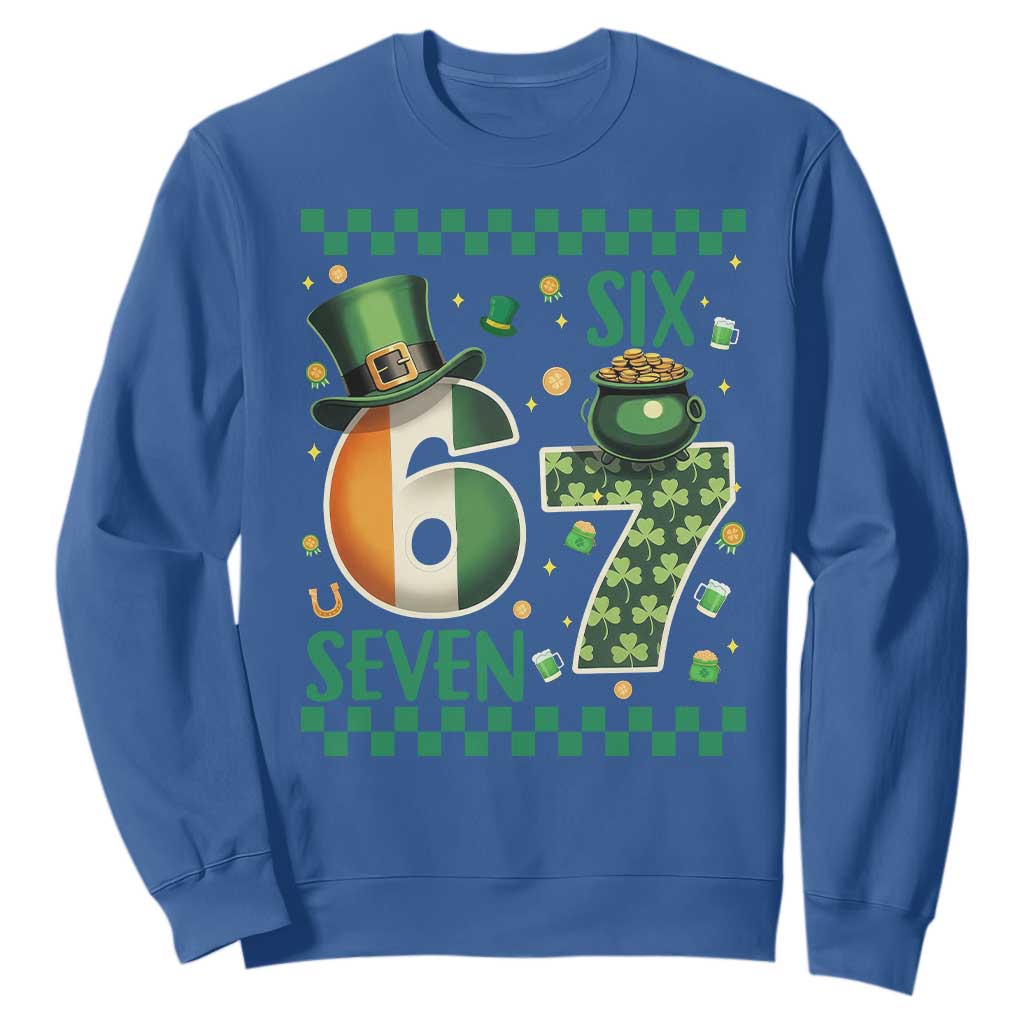 Funny St Patricks Six Seven Sweatshirt Gen Z Irish Gift TS12 Royal Blue Print Your Wear