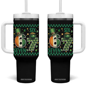 Funny St Patricks Six Seven Tumbler With Handle Gen Z Irish Gift TS12 One Size: 40 oz Black Print Your Wear