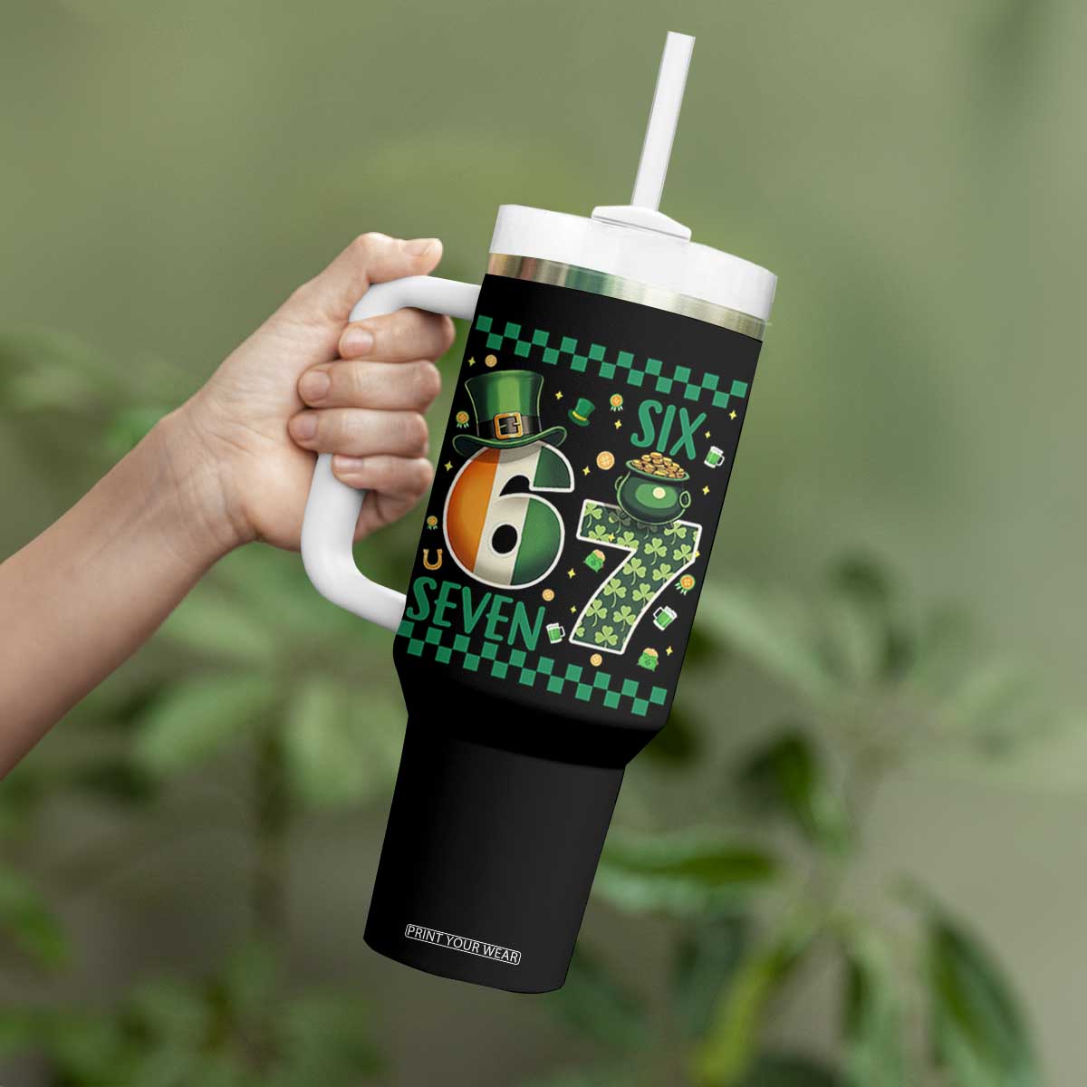 Funny St Patricks Six Seven Tumbler With Handle Gen Z Irish Gift TS12 Print Your Wear