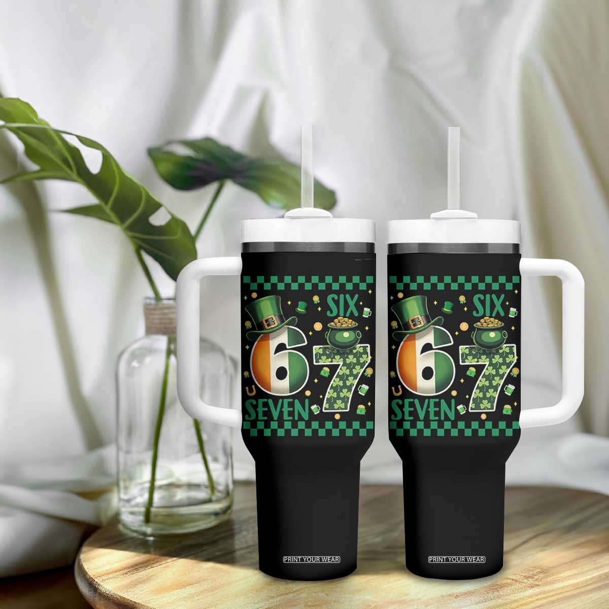 Funny St Patricks Six Seven Tumbler With Handle Gen Z Irish Gift TS12 Print Your Wear