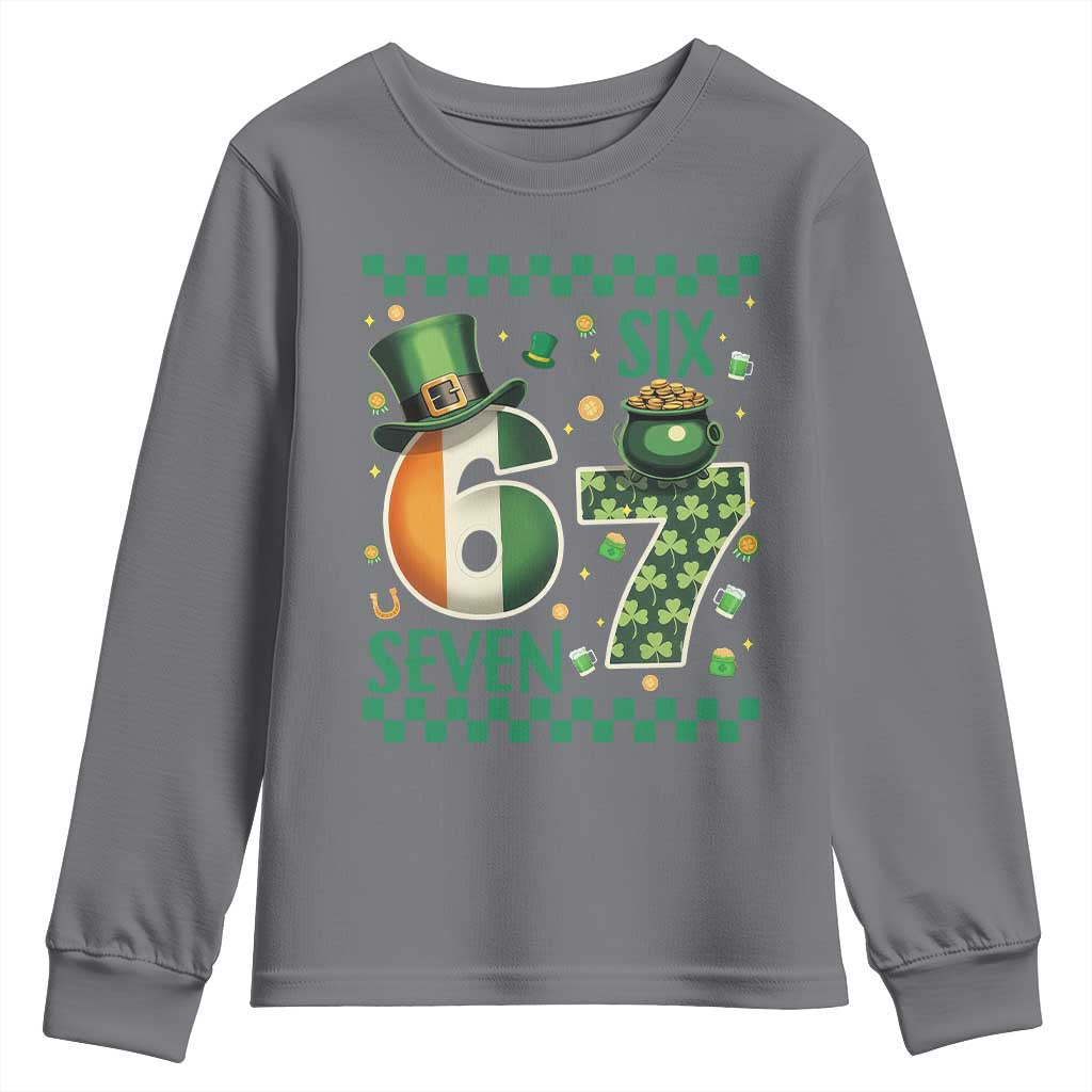 Funny St Patricks Six Seven Youth Sweatshirt Gen Z Irish Gift TS12 Charcoal Print Your Wear