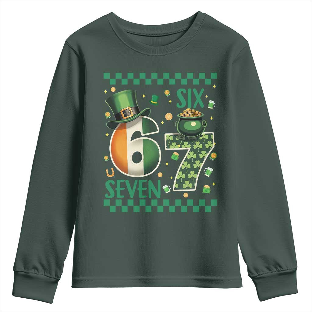 Funny St Patricks Six Seven Youth Sweatshirt Gen Z Irish Gift TS12 Dark Forest Green Print Your Wear