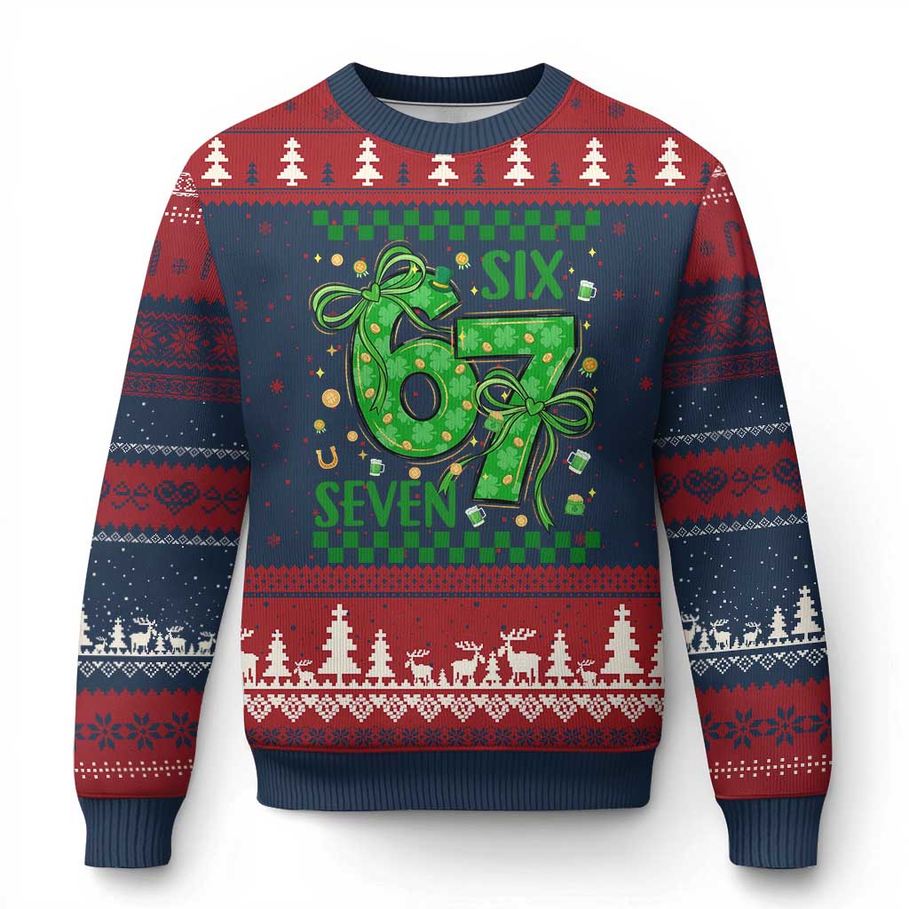 Funny St Patricks Day Ugly Christmas Sweater Six Seven Meme Irish Gag Gift TS12 Navy Red Print Your Wear