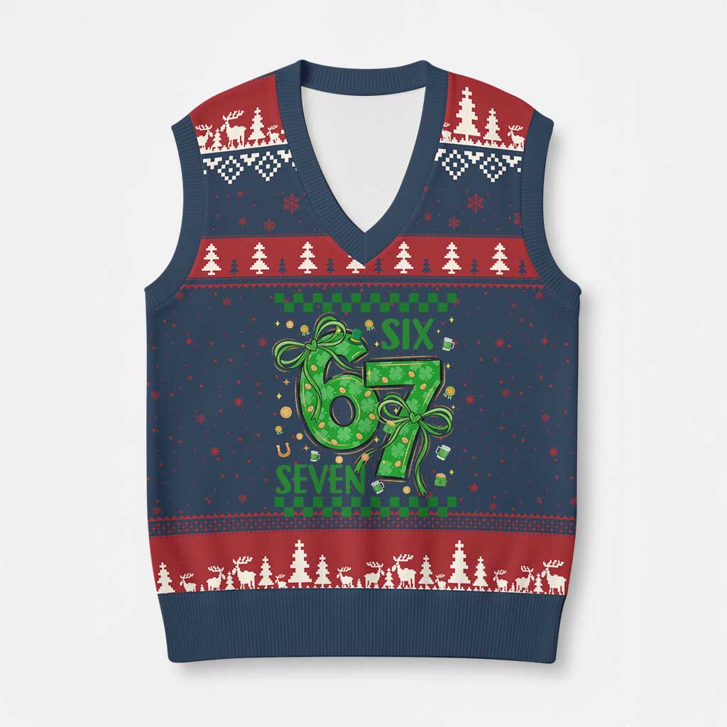 Funny St Patricks Day V-Neck Knit Sweater Vest Six Seven Meme Irish Gag Gift TS12 Navy Red Print Your Wear