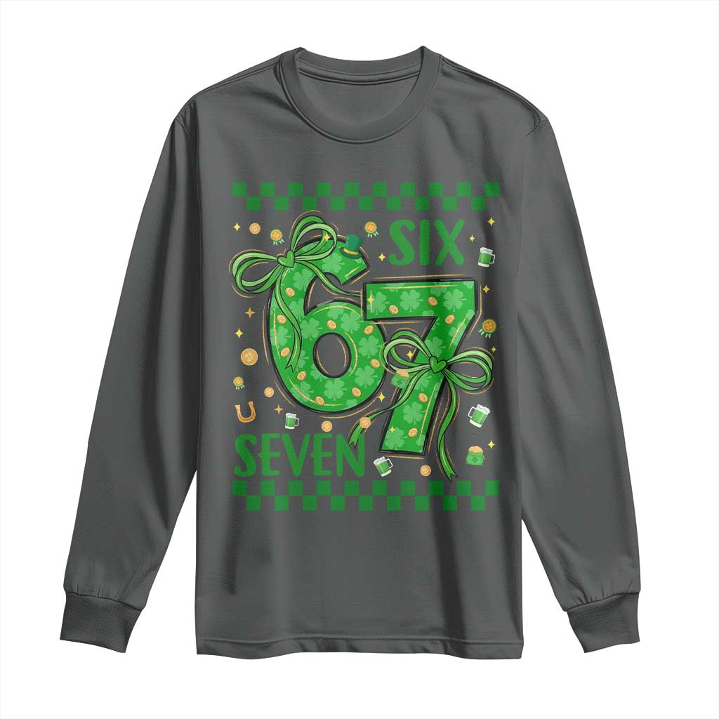 Funny St Patricks Day Long Sleeve Shirt Six Seven Meme Irish Gag Gift TS12 Dark Heather Print Your Wear