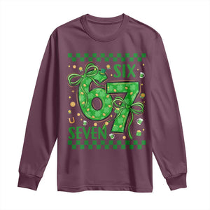 Funny St Patricks Day Long Sleeve Shirt Six Seven Meme Irish Gag Gift TS12 Maroon Print Your Wear