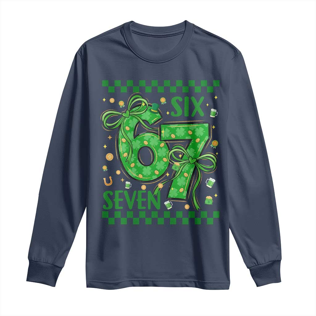 Funny St Patricks Day Long Sleeve Shirt Six Seven Meme Irish Gag Gift TS12 Navy Print Your Wear