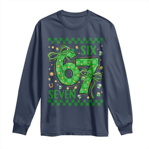 Funny St Patricks Day Long Sleeve Shirt Six Seven Meme Irish Gag Gift TS12 Navy Print Your Wear