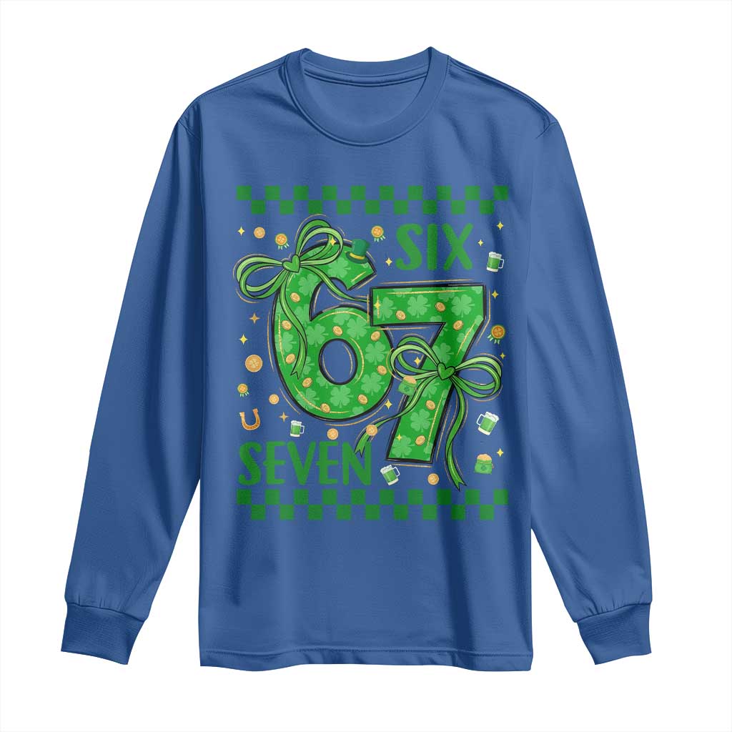 Funny St Patricks Day Long Sleeve Shirt Six Seven Meme Irish Gag Gift TS12 Royal Blue Print Your Wear
