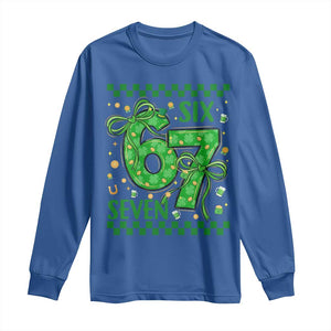 Funny St Patricks Day Long Sleeve Shirt Six Seven Meme Irish Gag Gift TS12 Royal Blue Print Your Wear