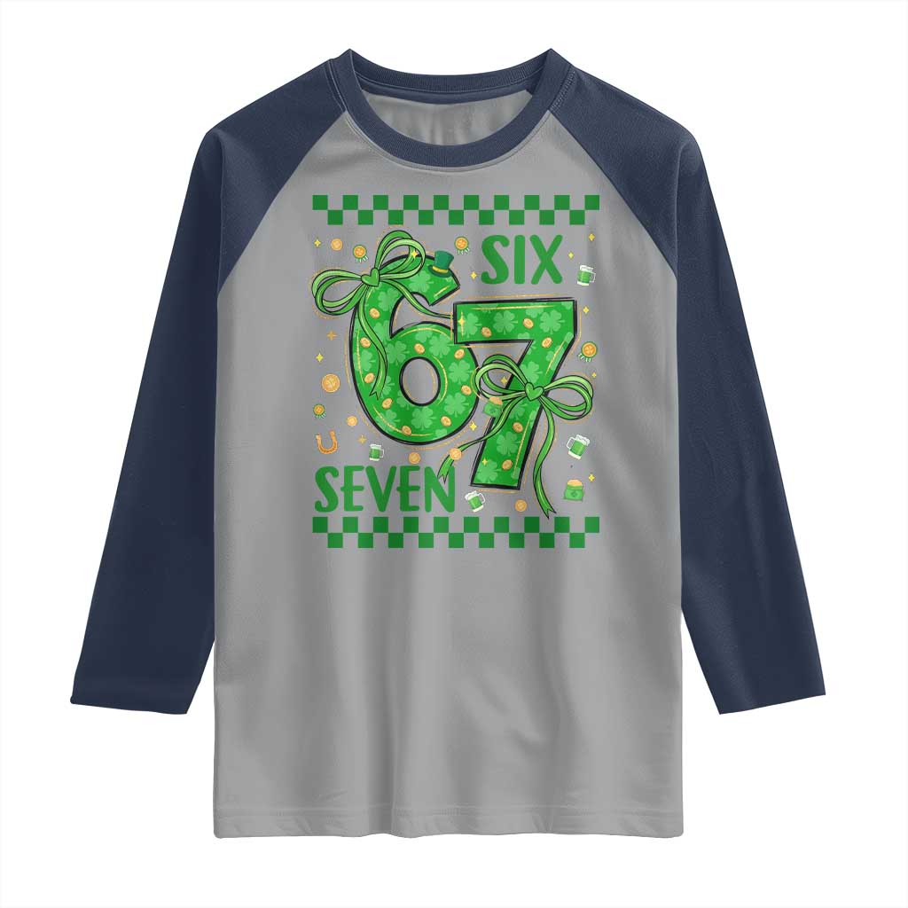 Funny St Patricks Day Raglan Shirt Six Seven Meme Irish Gag Gift TS12 Sport Gray Navy Print Your Wear