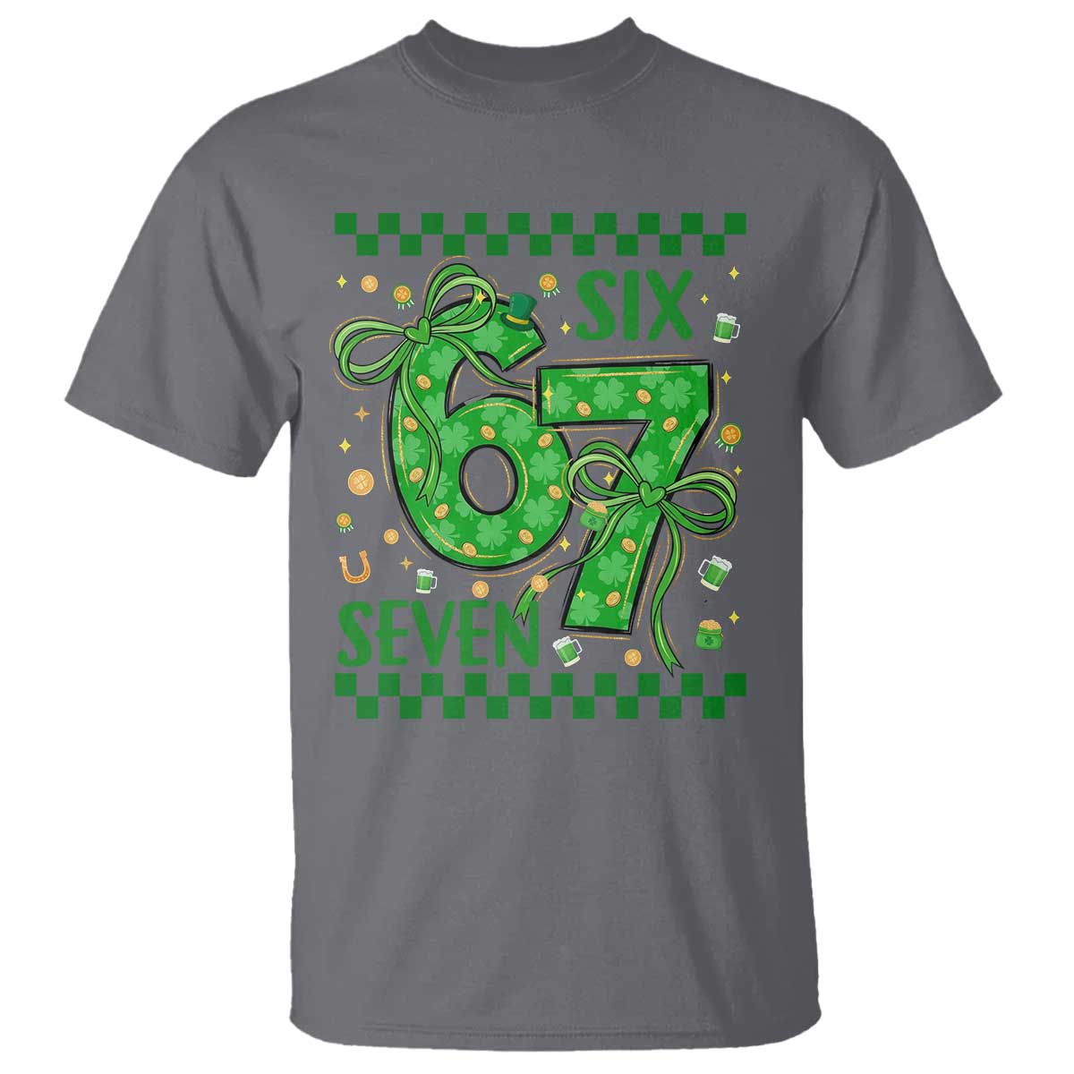 Funny St Patricks Day T Shirt Six Seven Meme Irish Gag Gift TS12 Charcoal Print Your Wear