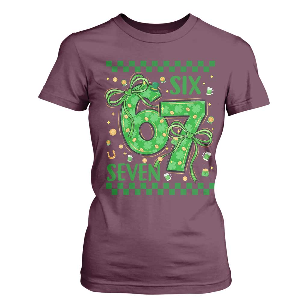 Funny St Patricks Day T Shirt For Women Six Seven Meme Irish Gag Gift TS12 Maroon Print Your Wear
