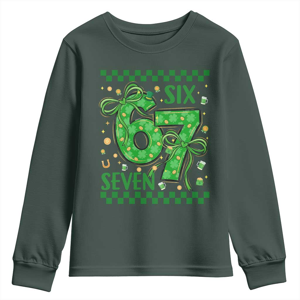 Funny St Patricks Day Youth Sweatshirt Six Seven Meme Irish Gag Gift TS12 Dark Forest Green Print Your Wear