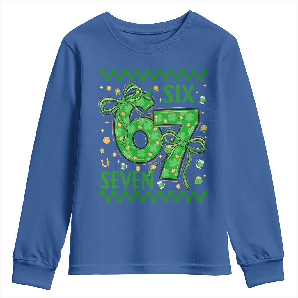 Funny St Patricks Day Youth Sweatshirt Six Seven Meme Irish Gag Gift TS12 Royal Blue Print Your Wear