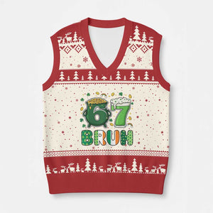 Funny St Patricks Day Six Seven Meme V-Neck Knit Sweater Vest Irish American Gift TS12 Beige Red Print Your Wear