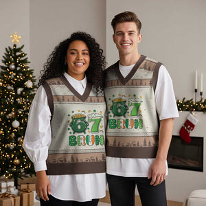 Funny St Patricks Day Six Seven Meme V-Neck Knit Sweater Vest Irish American Gift TS12 Mocha Mousse Print Your Wear