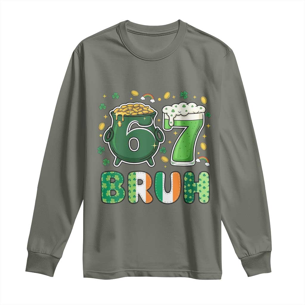 Funny St Patricks Day Six Seven Meme Long Sleeve Shirt Irish American Gift TS12 Military Green Print Your Wear
