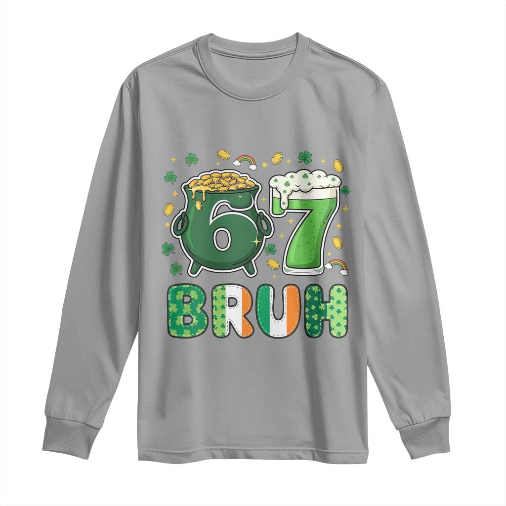 Funny St Patricks Day Six Seven Meme Long Sleeve Shirt Irish American Gift TS12 Sport Gray Print Your Wear