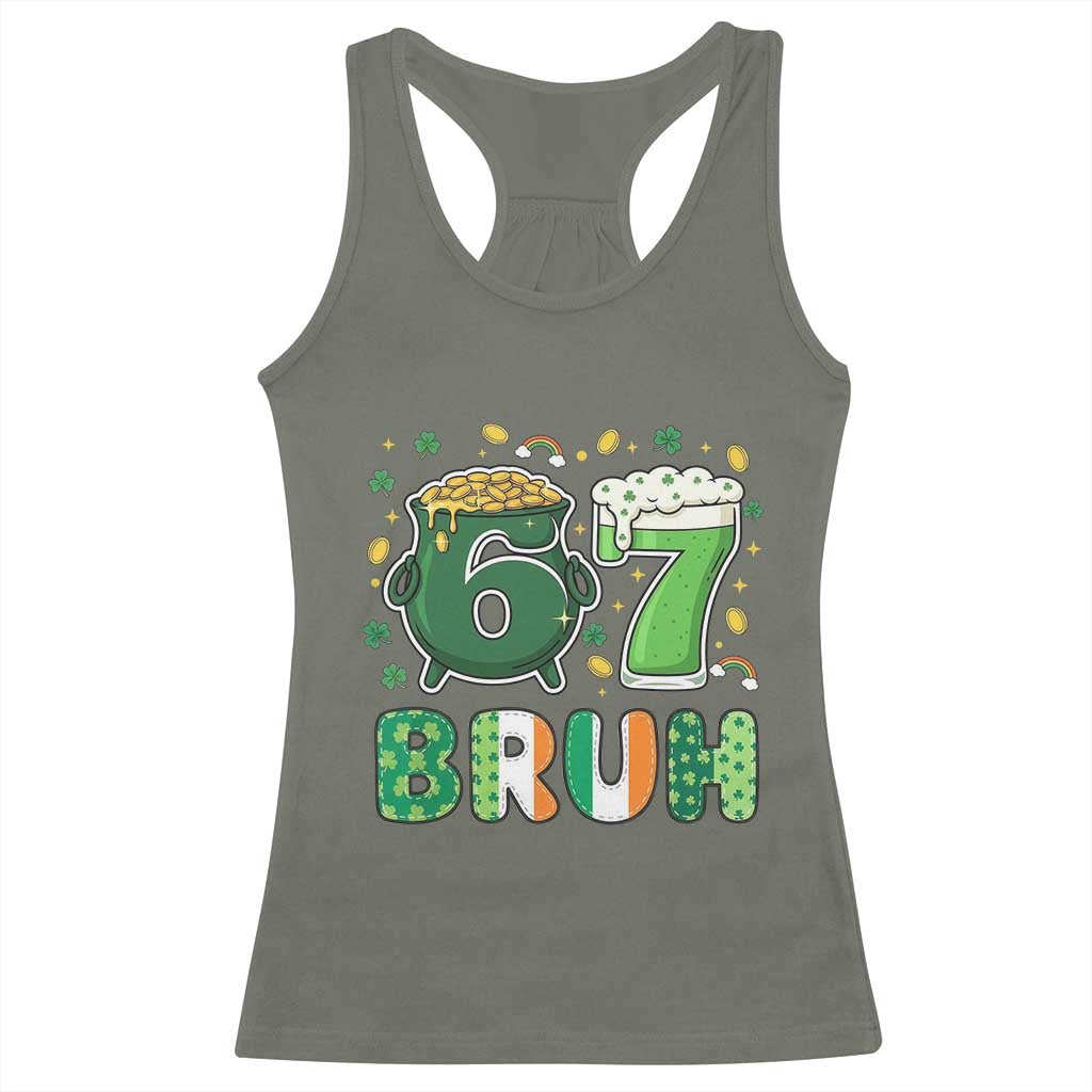 Funny St Patricks Day Six Seven Meme Racerback Tank Top Irish American Gift TS12 Military Green Print Your Wear