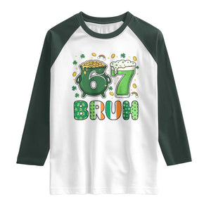 Funny St Patricks Day Six Seven Meme Raglan Shirt Irish American Gift TS12 White Dark Forest Green Print Your Wear