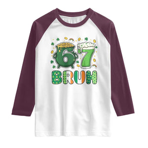 Funny St Patricks Day Six Seven Meme Raglan Shirt Irish American Gift TS12 White Maroon Print Your Wear