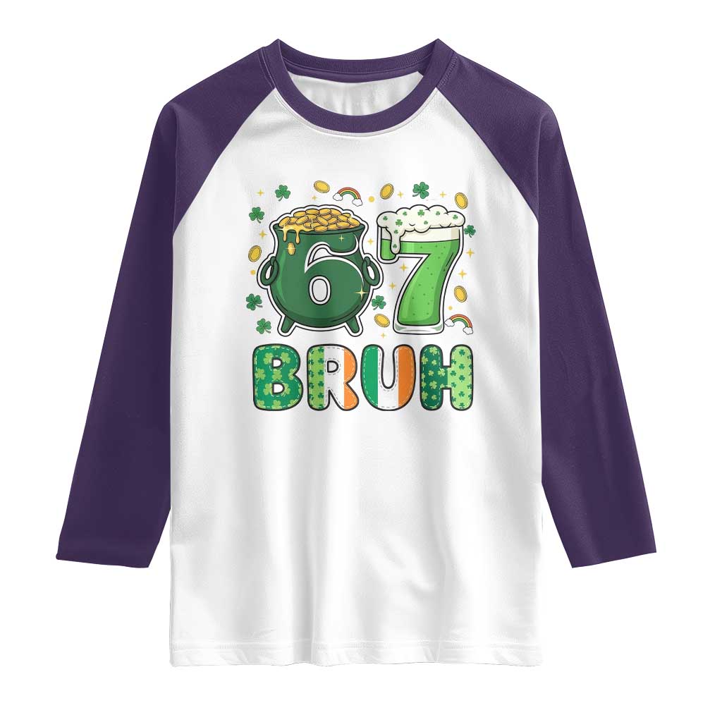 Funny St Patricks Day Six Seven Meme Raglan Shirt Irish American Gift TS12 White Purple Print Your Wear