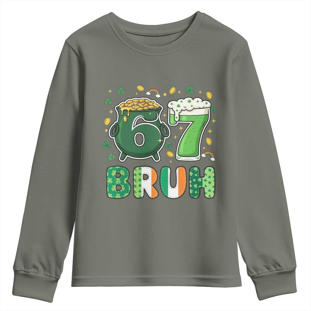 Funny St Patricks Day Six Seven Meme Youth Sweatshirt Irish American Gift TS12 Military Green Print Your Wear