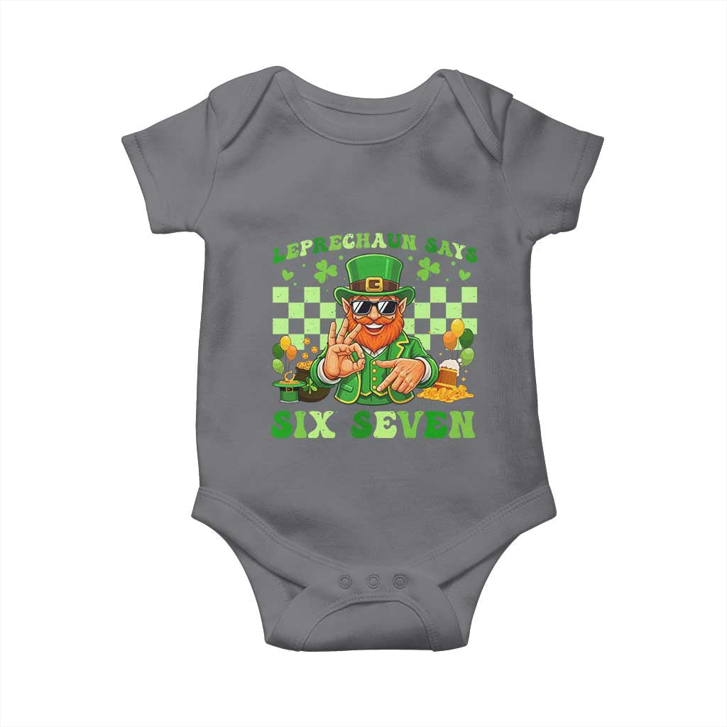 Funny Leprechaun Says Six Seven Baby Onesie St Patricks Day TS12 Charcoal Print Your Wear