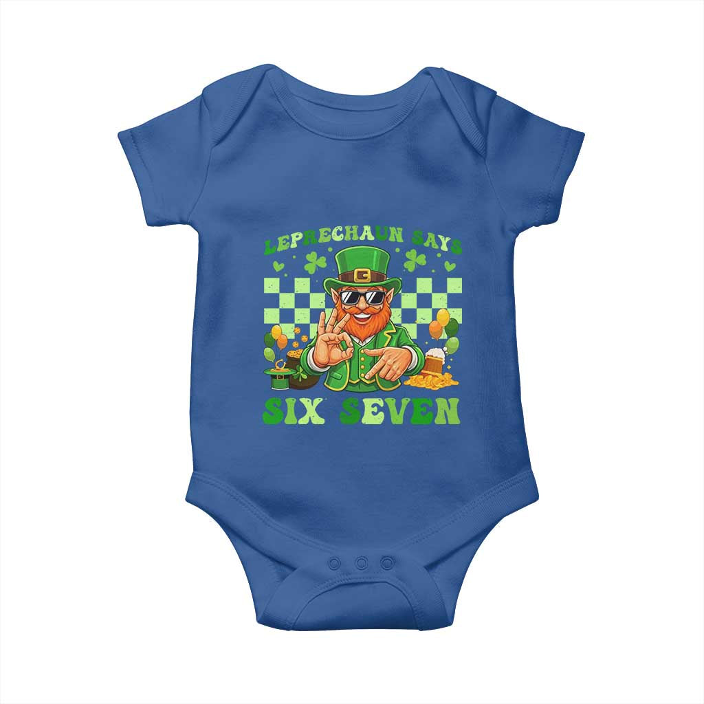 Funny Leprechaun Says Six Seven Baby Onesie St Patricks Day TS12 Royal Blue Print Your Wear