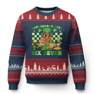 Funny Leprechaun Says Six Seven Ugly Christmas Sweater St Patricks Day TS12 Navy Red Print Your Wear