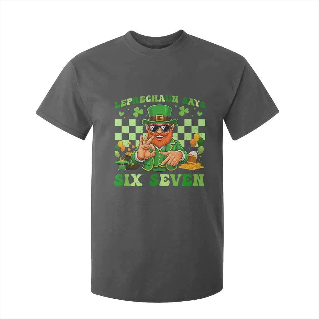 Funny Leprechaun Says Six Seven T Shirt For Kid St Patricks Day TS12 Dark Heather Print Your Wear