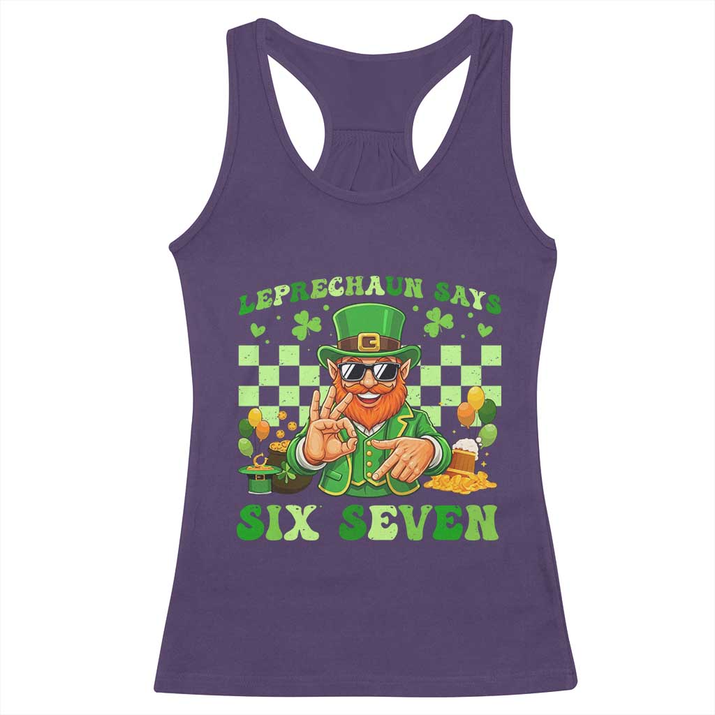 Funny Leprechaun Says Six Seven Racerback Tank Top St Patricks Day TS12 Purple Print Your Wear
