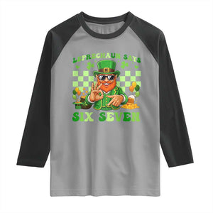 Funny Leprechaun Says Six Seven Raglan Shirt St Patricks Day TS12 Sport Gray Black Print Your Wear