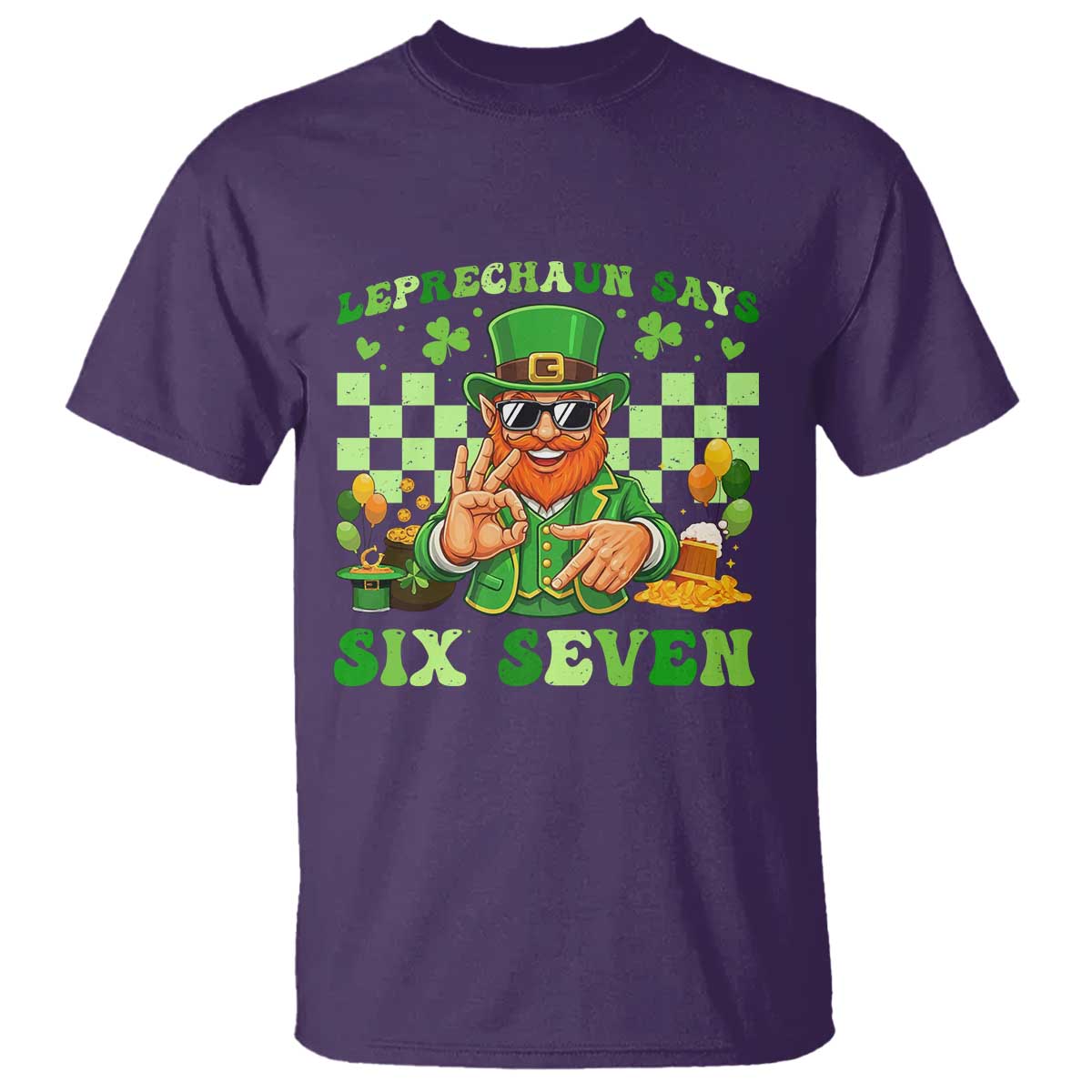 Funny Leprechaun Says Six Seven T Shirt St Patricks Day TS12 Purple Print Your Wear