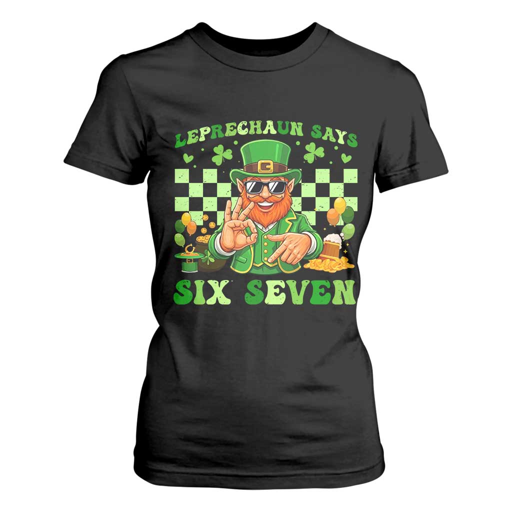 Funny Leprechaun Says Six Seven T Shirt For Women St Patricks Day TS12 Black Print Your Wear