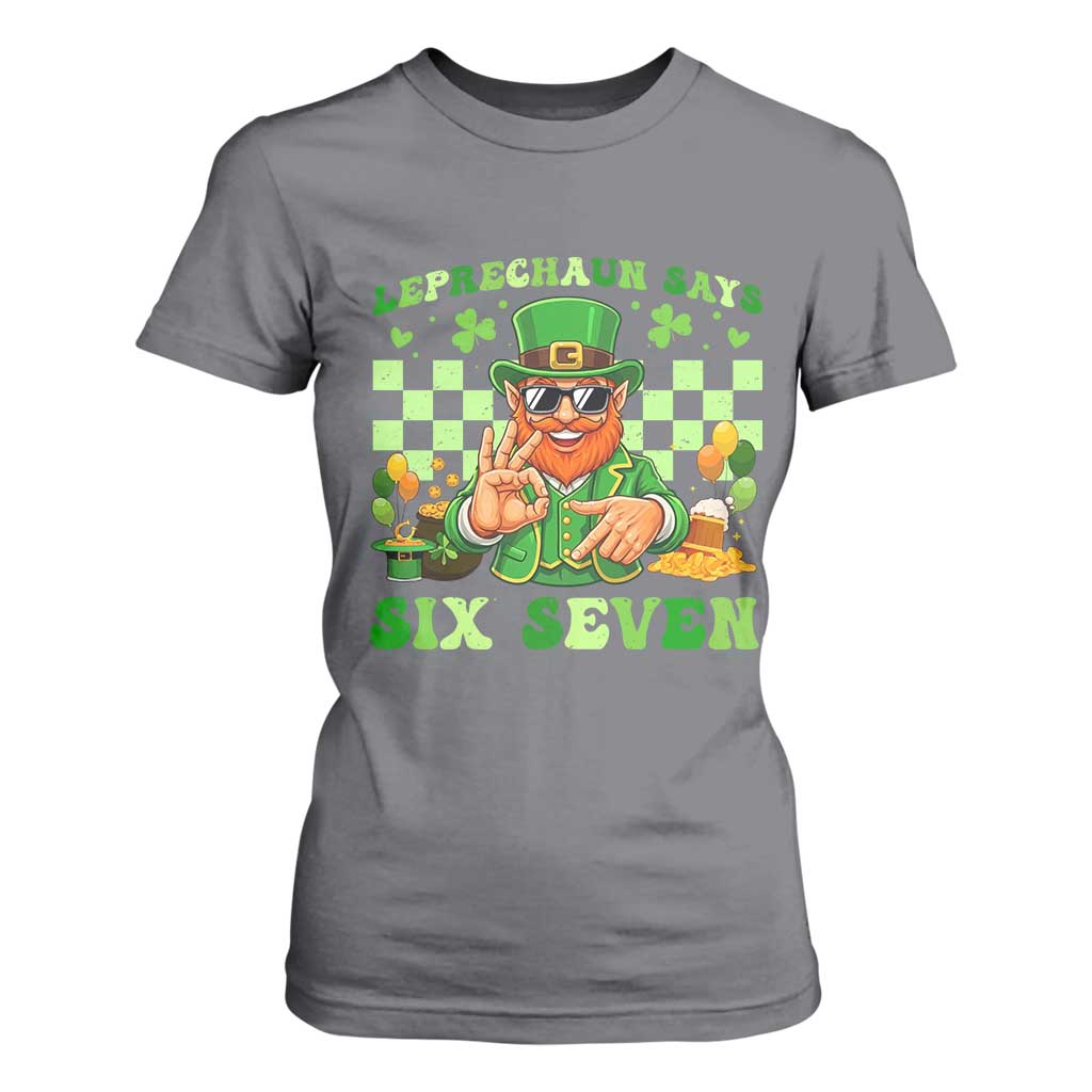Funny Leprechaun Says Six Seven T Shirt For Women St Patricks Day TS12 Charcoal Print Your Wear