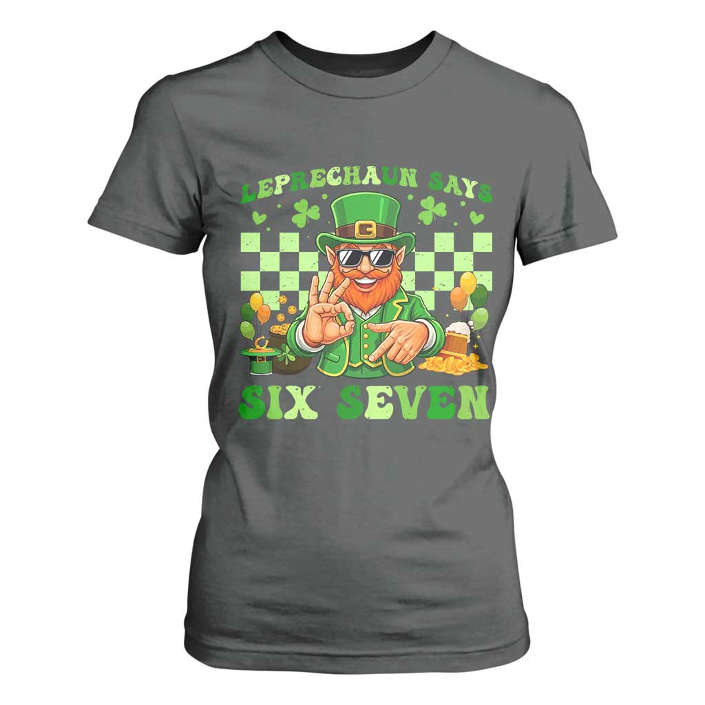 Funny Leprechaun Says Six Seven T Shirt For Women St Patricks Day TS12 Dark Heather Print Your Wear