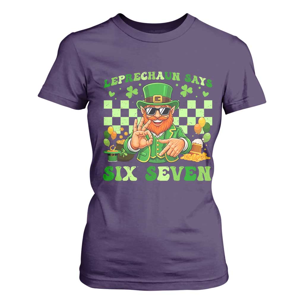 Funny Leprechaun Says Six Seven T Shirt For Women St Patricks Day TS12 Purple Print Your Wear