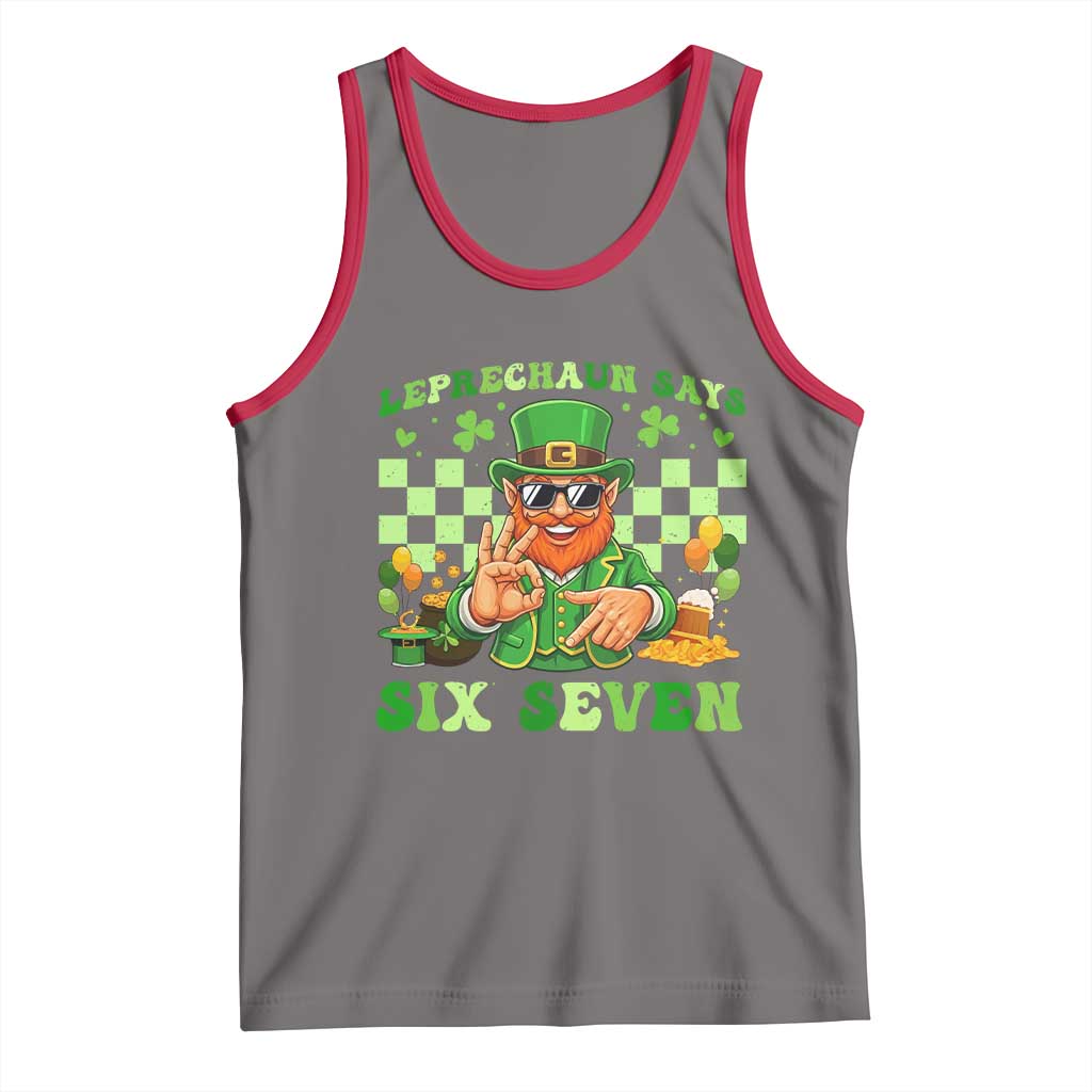 Funny Leprechaun Says Six Seven Tank Top St Patricks Day TS12 Deep Heather Red Print Your Wear