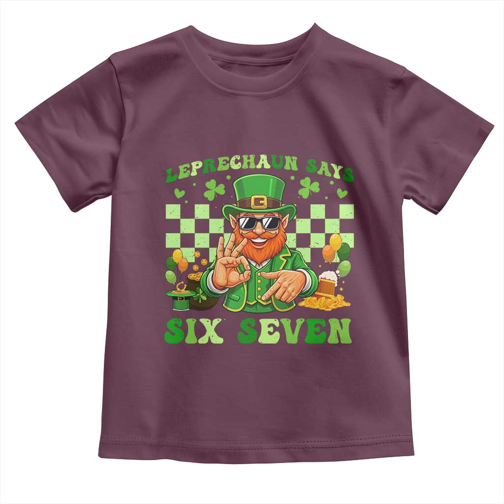 Funny Leprechaun Says Six Seven Toddler T Shirt St Patricks Day TS12 Maroon Print Your Wear