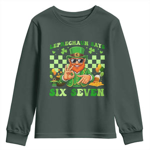 Funny Leprechaun Says Six Seven Youth Sweatshirt St Patricks Day TS12 Dark Forest Green Print Your Wear
