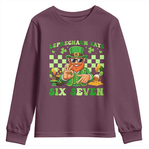 Funny Leprechaun Says Six Seven Youth Sweatshirt St Patricks Day TS12 Maroon Print Your Wear